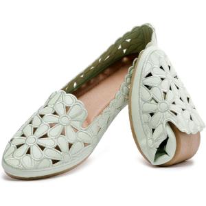 imageHEAWISH Womens Floral Ballet Flats for Women Black Beige Slip On Flowers PU Leather Round Toe Dress ShoesLight Green