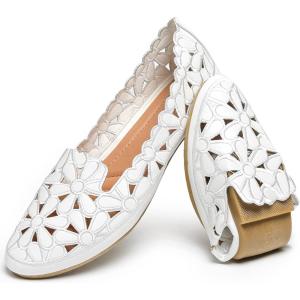 imageHEAWISH Womens Floral Ballet Flats for Women Black Beige Slip On Flowers PU Leather Round Toe Dress ShoesWhite