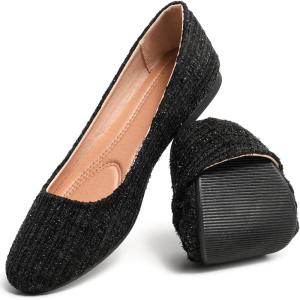 imageHEAWISH Womens Round Toe Flats Shoes Ballet Flats Dressy Comfortable White Green Flats for WomenBlack