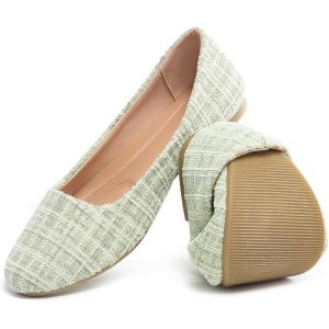 imageHEAWISH Womens Round Toe Flats Shoes Ballet Flats Dressy Comfortable White Green Flats for WomenGreen
