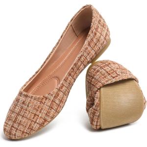 imageHEAWISH Womens Round Toe Flats Shoes Ballet Flats Dressy Comfortable White Green Flats for WomenTan