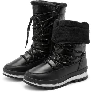 imageHEAWISH Womens Winter Snow Boot Fur Lined Mid Calf Warm BootsBlack