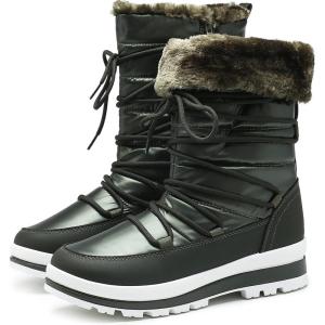 imageHEAWISH Womens Winter Snow Boot Fur Lined Mid Calf Warm BootsGreen