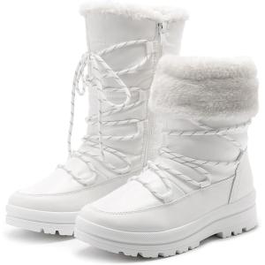 imageHEAWISH Womens Winter Snow Boot Fur Lined Mid Calf Warm BootsWhite