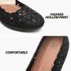 imageHEAWISH Womens Black Loafers Floral Ballet Flats ShoesPu Leather Dress Shoes with Heel Comfortable Slip on LoaferBlack Heel