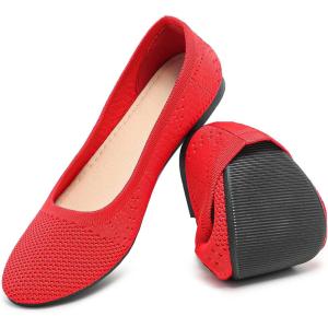 imageHEAWISH Comfortable Round Toe Flats Shoes Women Slip On Ballet Flats for Women Casual Womens Flats for WalkingRed