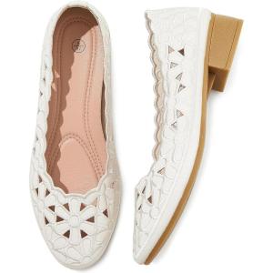 imageHEAWISH Womens Black Loafers Floral Ballet Flats ShoesPu Leather Dress Shoes with Heel Comfortable Slip on LoaferBeige Heel