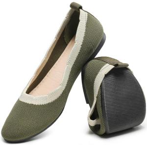 imageHEAWISH Womens Floral Collar FlatsOlive Green