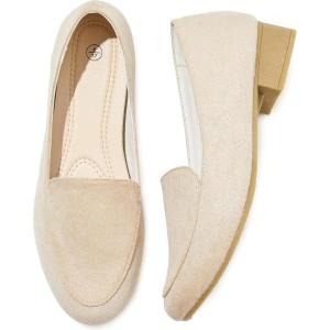 imageHEAWISH Womens Loafers Slip on Low Heel ShoesClosed Toe Pumps Dress ShoesCasual Loafer Work Flats Wedding ShoePink