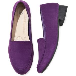 imageHEAWISH Womens Loafers Slip on Low Heel ShoesClosed Toe Pumps Dress ShoesCasual Loafer Work Flats Wedding ShoePurple