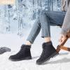 image:imageWomen Winter Snow Boots with Fur LinedBlack Low heels Combat Ankle BootsNon Slip Leather Ankle Boots for WomenBlack