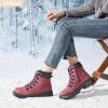 image:imageWomen Winter Snow Boots with Fur LinedBlack Low heels Combat Ankle BootsNon Slip Leather Ankle Boots for WomenRose Pink