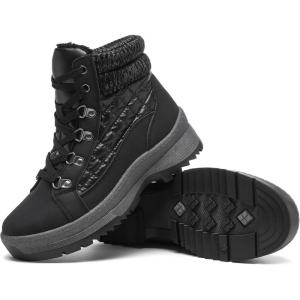 image:imageHEAWISH Womens Winter BootsBrown Non Slip Combat BootsWarm Fur Lined comfortable Snow Ankle Boot For WomenBlack