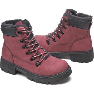 image:imageWomen Winter Snow Boots with Fur LinedBlack Low heels Combat Ankle BootsNon Slip Leather Ankle Boots for WomenRose Pink