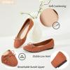 image:imageHEAWISH Womens Ballet Flats Shoes Black Poinet Toe Womens Flats Comfortable Suede Dressy Casual ShoesTan