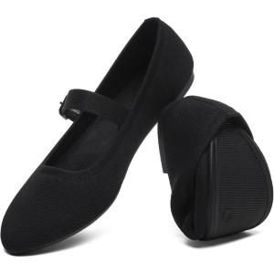 image:imageHEAWISH Womens Ballet Flat Shoes Mary Jane Pointed Toe Mesh FlatsComfortable Slip on Ladies Shoe with Adjustable StrapCasual Office Dress Flats for WorkBlack