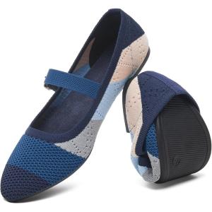 image:imageHEAWISH Womens Ballet Flat Shoes Mary Jane Pointed Toe Mesh FlatsComfortable Slip on Ladies Shoe with Adjustable StrapCasual Office Dress Flats for WorkBlue