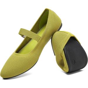 image:imageHEAWISH Womens Ballet Flat Shoes Mary Jane Pointed Toe Mesh FlatsComfortable Slip on Ladies Shoe with Adjustable StrapCasual Office Dress Flats for WorkViridis