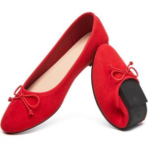 image:imageHEAWISH Womens Ballet Flats Shoes Black Poinet Toe Womens Flats Comfortable Suede Dressy Casual ShoesRed