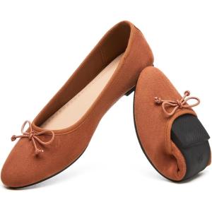 image:imageHEAWISH Womens Ballet Flats Shoes Black Poinet Toe Womens Flats Comfortable Suede Dressy Casual ShoesTan