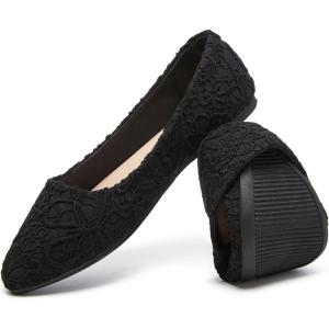image:imageHEAWISH Womens Black Flats Flower Embroideried Lace Ballet Flats Pointed Toe Comfortable Dress Shoes for WomenBlack