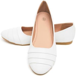image:imageHEAWISH Womens Black Flats Shoes Round Toe Slip On Casual Ballet Flats PU Leather Dressy Work ShoesWhite