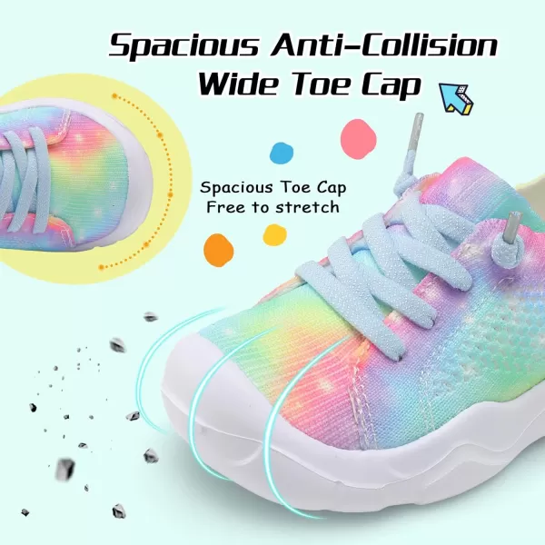 imageLeIsfIt Toddler Shoes Boys Girls Wide Shoes Breathable Barefoot Shoes Kids Sneakers Lightweight Walking Tennis Shoes Slip On ShoesArainbow