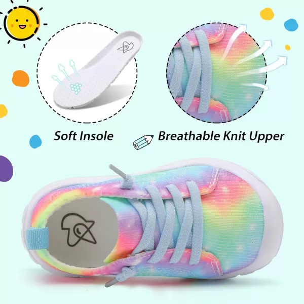 imageLeIsfIt Toddler Shoes Boys Girls Wide Shoes Breathable Barefoot Shoes Kids Sneakers Lightweight Walking Tennis Shoes Slip On ShoesArainbow