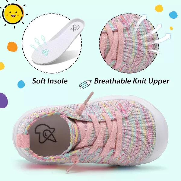 imageLeIsfIt Toddler Shoes Boys Girls Wide Shoes Breathable Barefoot Shoes Kids Sneakers Lightweight Walking Tennis Shoes Slip On ShoesArainbow Pink