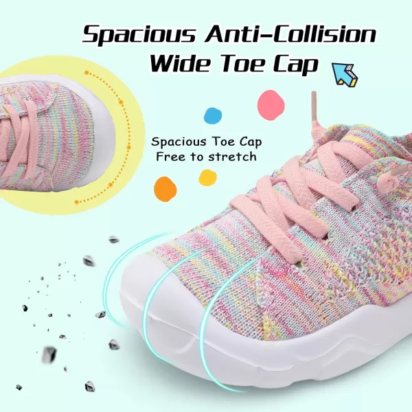 imageLeIsfIt Toddler Shoes Boys Girls Wide Shoes Breathable Barefoot Shoes Kids Sneakers Lightweight Walking Tennis Shoes Slip On ShoesArainbow Pink