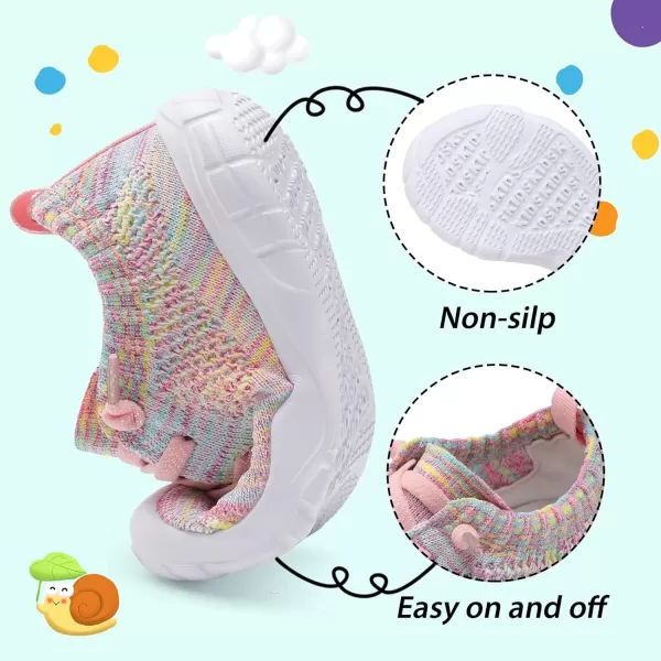 imageLeIsfIt Toddler Shoes Boys Girls Wide Shoes Breathable Barefoot Shoes Kids Sneakers Lightweight Walking Tennis Shoes Slip On ShoesArainbow Pink