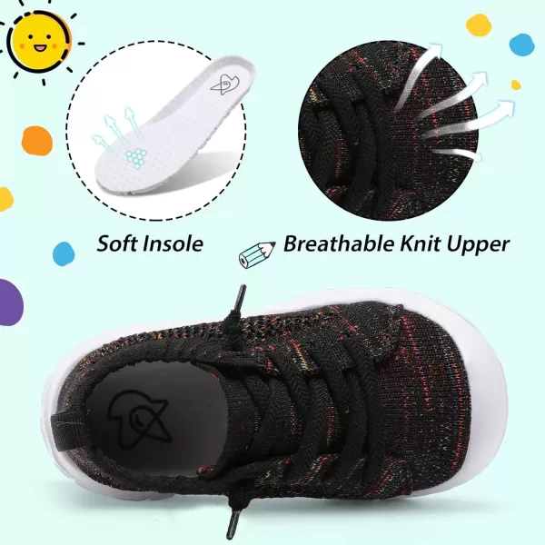imageLeIsfIt Toddler Shoes Boys Girls Wide Shoes Breathable Barefoot Shoes Kids Sneakers Lightweight Walking Tennis Shoes Slip On ShoesColor Black