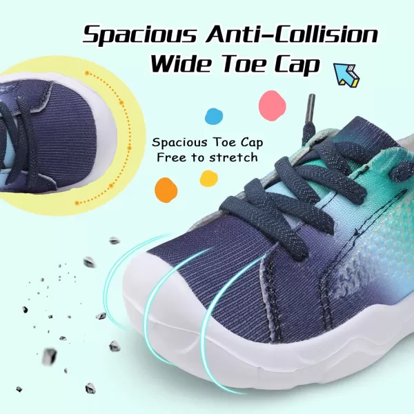 imageLeIsfIt Toddler Shoes Boys Girls Wide Shoes Breathable Barefoot Shoes Kids Sneakers Lightweight Walking Tennis Shoes Slip On ShoesGradient Blue