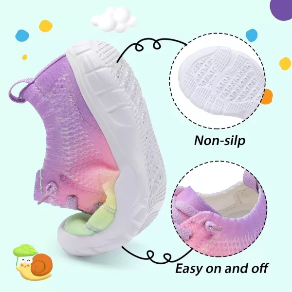 imageLeIsfIt Toddler Shoes Boys Girls Wide Shoes Breathable Barefoot Shoes Kids Sneakers Lightweight Walking Tennis Shoes Slip On ShoesRainbow Purple