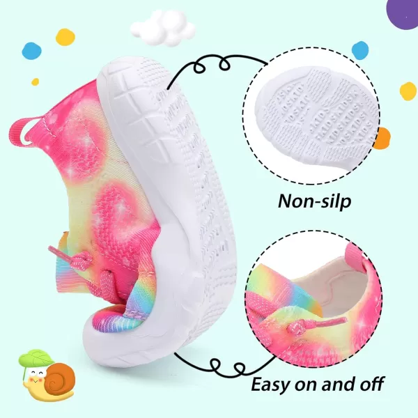 imageLeIsfIt Toddler Shoes Boys Girls Wide Shoes Breathable Barefoot Shoes Kids Sneakers Lightweight Walking Tennis Shoes Slip On ShoesRainbow Rose