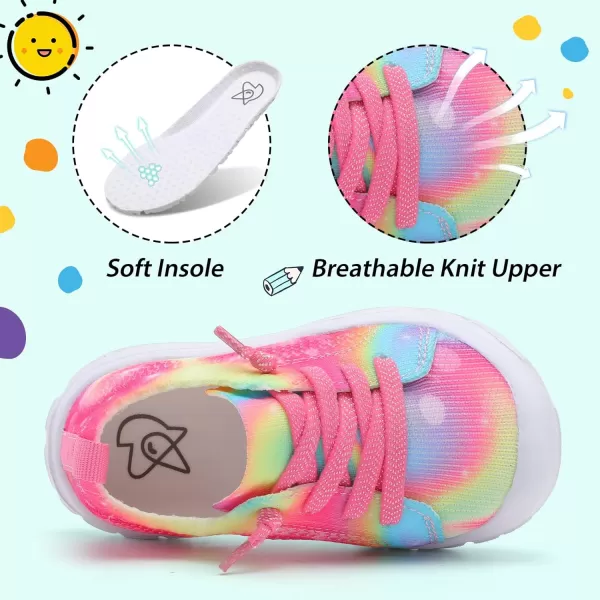 imageLeIsfIt Toddler Shoes Boys Girls Wide Shoes Breathable Barefoot Shoes Kids Sneakers Lightweight Walking Tennis Shoes Slip On ShoesRainbow Rose