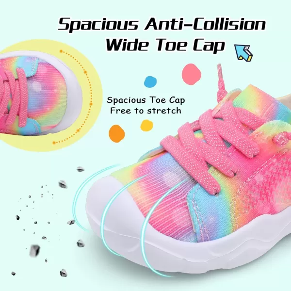imageLeIsfIt Toddler Shoes Boys Girls Wide Shoes Breathable Barefoot Shoes Kids Sneakers Lightweight Walking Tennis Shoes Slip On ShoesRainbow Rose