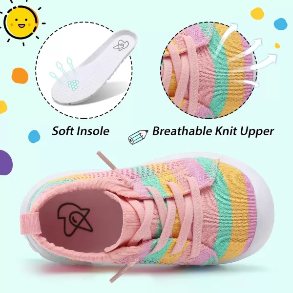 imageLeIsfIt Toddler Shoes Boys Girls Wide Shoes Breathable Barefoot Shoes Kids Sneakers Lightweight Walking Tennis Shoes Slip On ShoesRainbow Stripe