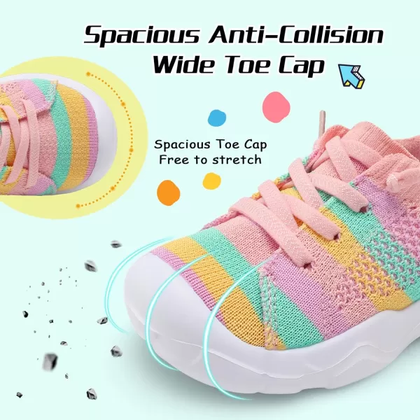 imageLeIsfIt Toddler Shoes Boys Girls Wide Shoes Breathable Barefoot Shoes Kids Sneakers Lightweight Walking Tennis Shoes Slip On ShoesRainbow Stripe