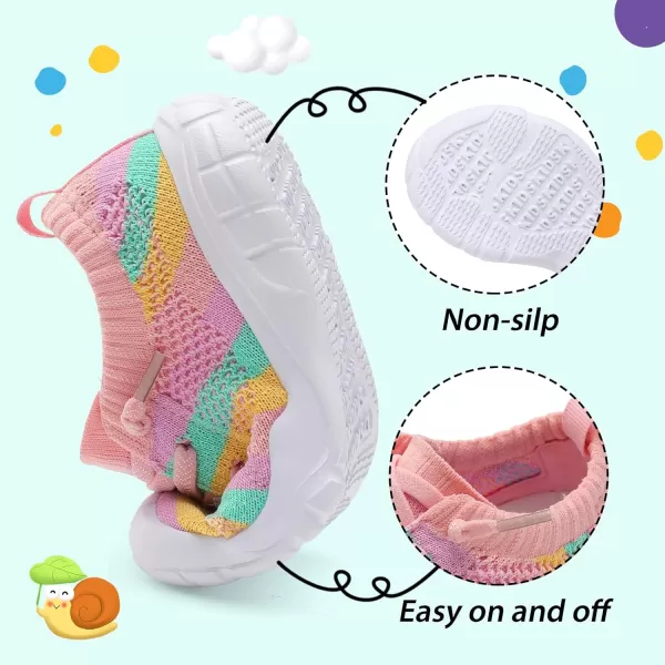 imageLeIsfIt Toddler Shoes Boys Girls Wide Shoes Breathable Barefoot Shoes Kids Sneakers Lightweight Walking Tennis Shoes Slip On ShoesRainbow Stripe