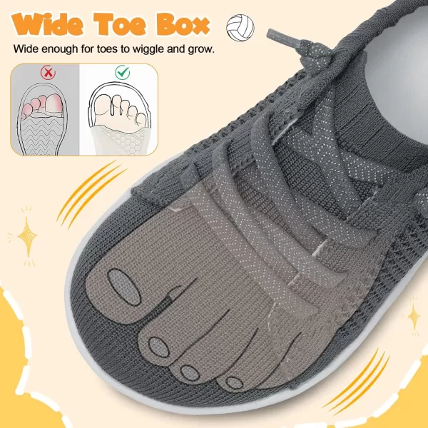 imageLeIsfIt Toddler Shoes Girls Boys Wide Shoes Kids Barefoot Shoes Zero Drop Minimalist Sneakers Slip on Tennis ShoesAdarkgrey
