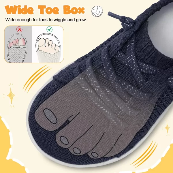 imageLeIsfIt Toddler Shoes Girls Boys Wide Shoes Kids Barefoot Shoes Zero Drop Minimalist Sneakers Slip on Tennis ShoesCnavy