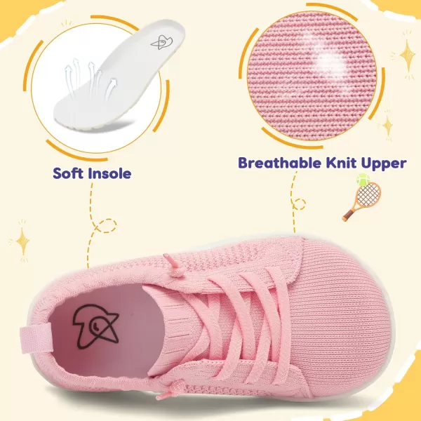 imageLeIsfIt Toddler Shoes Girls Boys Wide Shoes Kids Barefoot Shoes Zero Drop Minimalist Sneakers Slip on Tennis ShoesPink