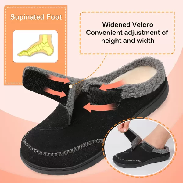 imageLeIsfIt Womens Slippers Wide Diabetic Slippers Memory Foam House Slippers Adjustable Arthritis Edema House Shoes Indoor Outdoor SlippersBlack