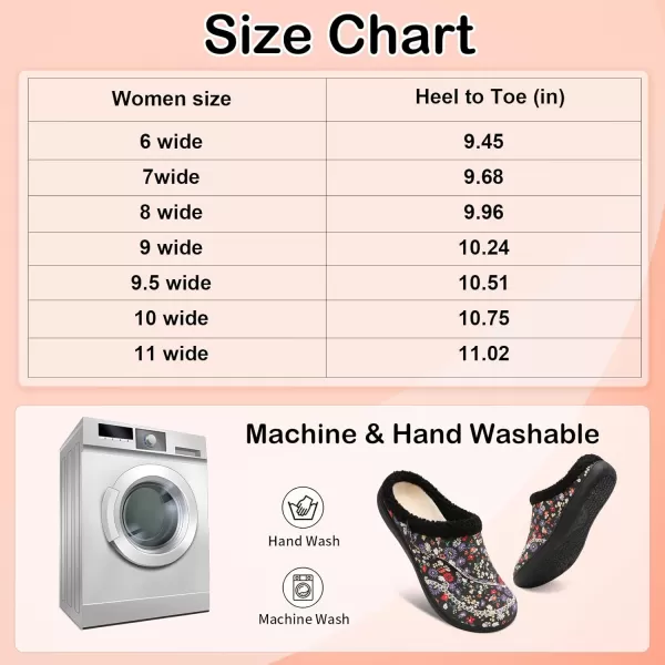 imageLeIsfIt Womens Slippers Wide Diabetic Slippers Memory Foam House Slippers Adjustable Arthritis Edema House Shoes Indoor Outdoor SlippersBlack Flower
