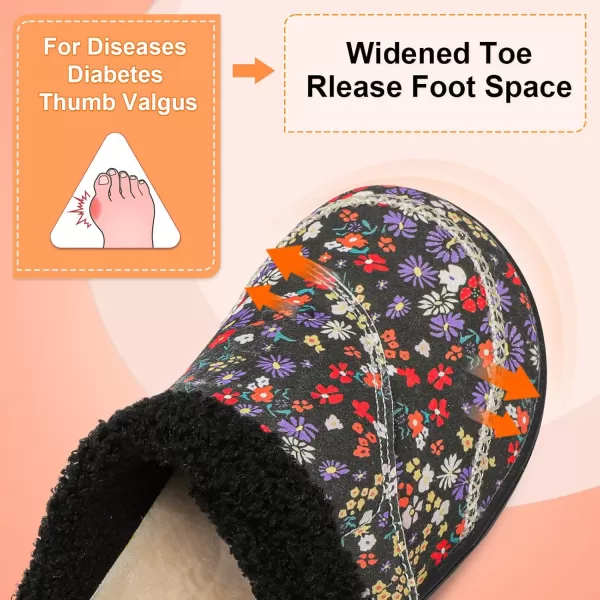 imageLeIsfIt Womens Slippers Wide Diabetic Slippers Memory Foam House Slippers Adjustable Arthritis Edema House Shoes Indoor Outdoor SlippersBlack Flower