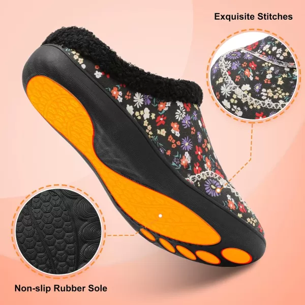imageLeIsfIt Womens Slippers Wide Diabetic Slippers Memory Foam House Slippers Adjustable Arthritis Edema House Shoes Indoor Outdoor SlippersBlack Flower