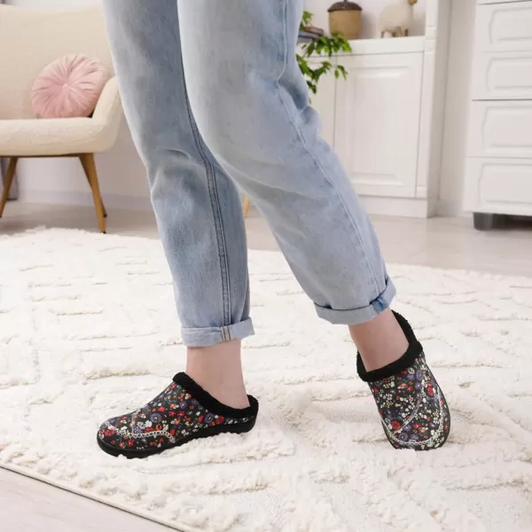 imageLeIsfIt Womens Slippers Wide Diabetic Slippers Memory Foam House Slippers Adjustable Arthritis Edema House Shoes Indoor Outdoor SlippersBlack Flower