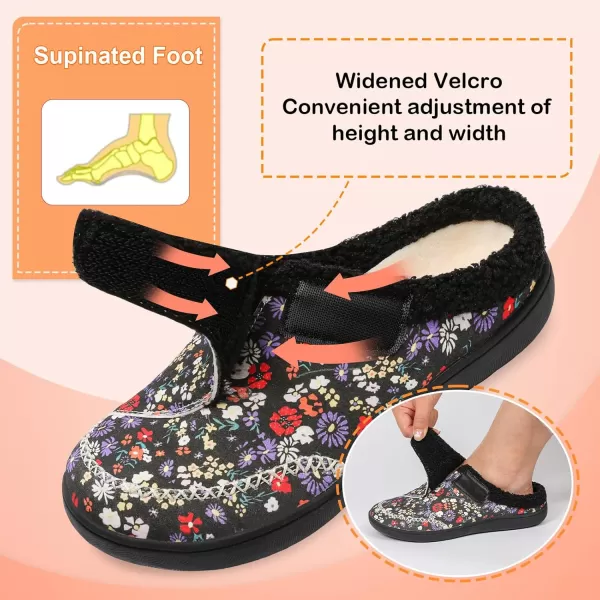imageLeIsfIt Womens Slippers Wide Diabetic Slippers Memory Foam House Slippers Adjustable Arthritis Edema House Shoes Indoor Outdoor SlippersBlack Flower