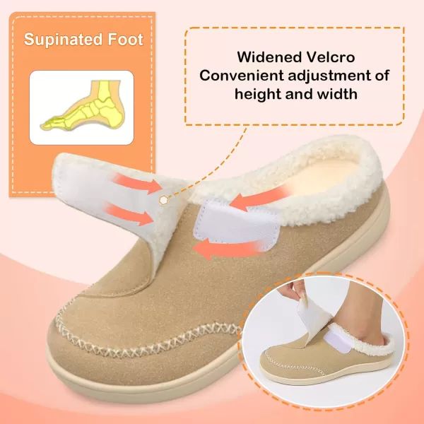 imageLeIsfIt Womens Slippers Wide Diabetic Slippers Memory Foam House Slippers Adjustable Arthritis Edema House Shoes Indoor Outdoor SlippersDapricot